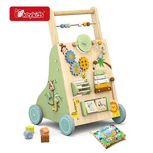 Wooden Baby Walker Toy with Multi-Activity Center, Educational Toddler Push Walker with Sensory and Musical Activities W16E364